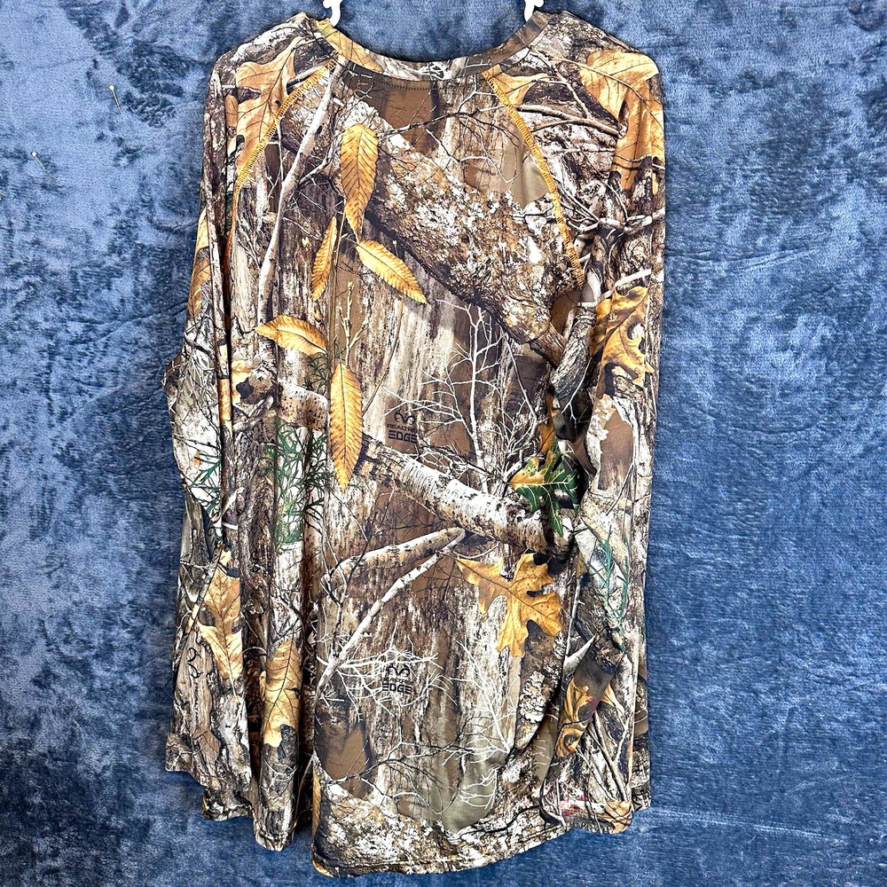 Realtree Edge Camo Long Sleeve Performance Shirt Mens XL Hunting Brown Green Tan